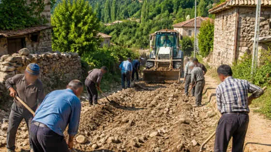 Şiran Çevrepınar köylüleri yarım kilometrelik yolu imeceyle onardı