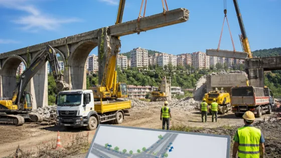 Trabzon’da Reşadiye Viyadüğünün yıkımı sürüyor; bölgeye döner kavşak planlanıyor