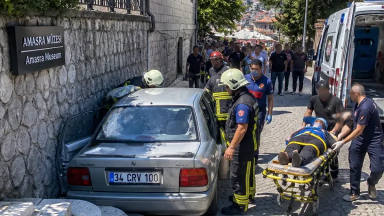 Amasra Müze Önünde Kontrolden Çıkan Otomobil Merdiven Boşluğuna Düştü