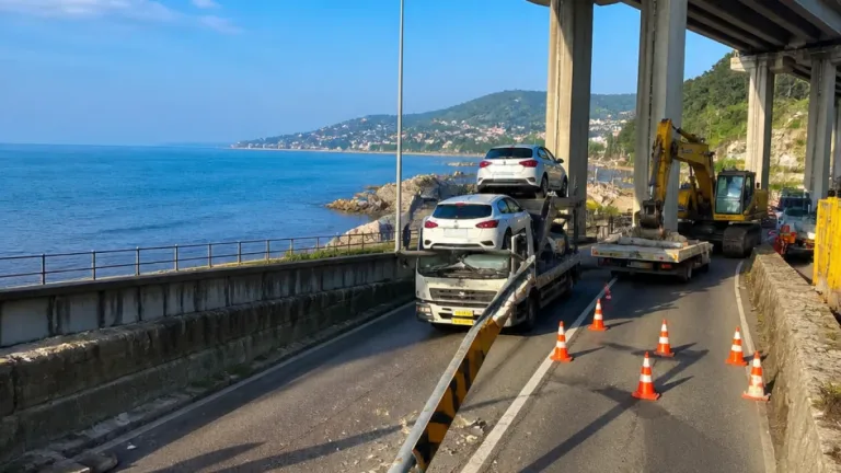 Araklı Liman mevkiinde çekici viyadük levhasını devirdi, ulaşım kısa süre aksadı