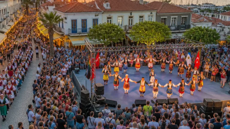 Çeşme Cumhuriyet Meydanı'nda uluslararası halk dansları gösterisi coşkusu