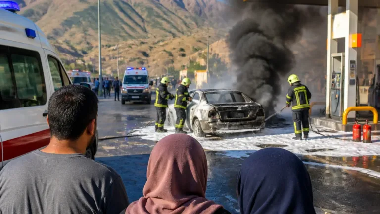 Hakkari Yüksekova'da akaryakıt sonrası alev alan araç: Baba ve iki çocuk yaralandı