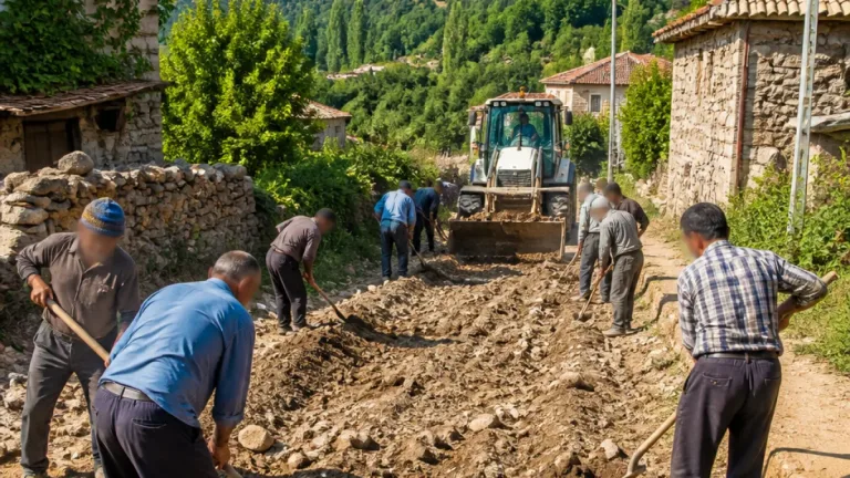 Şiran Çevrepınar köylüleri yarım kilometrelik yolu imeceyle onardı