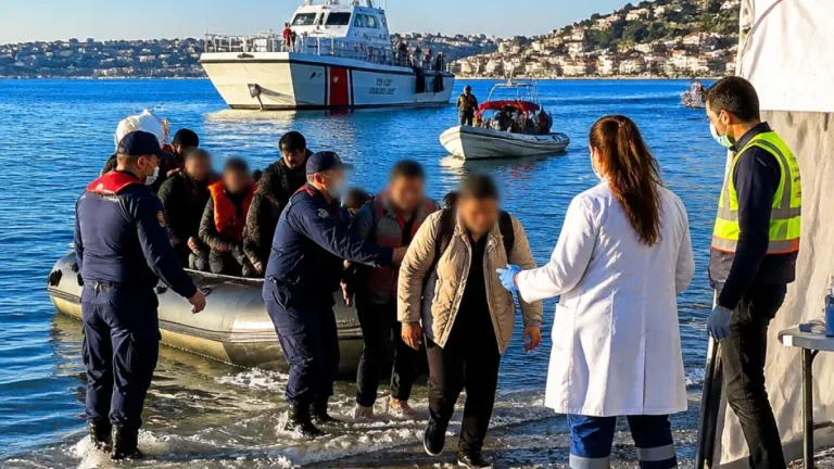 Kuşadası açıklarında lastik botta 29 düzensiz göçmen yakalandı