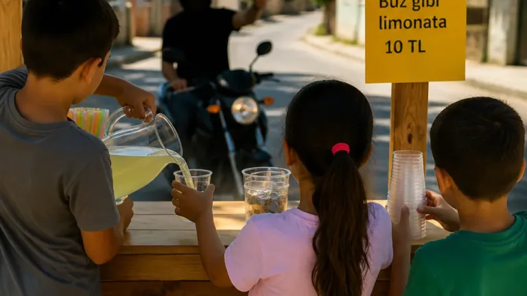 Merzifon'da üç arkadaşın limonata satış girişimi, mahallede ilgi gördü