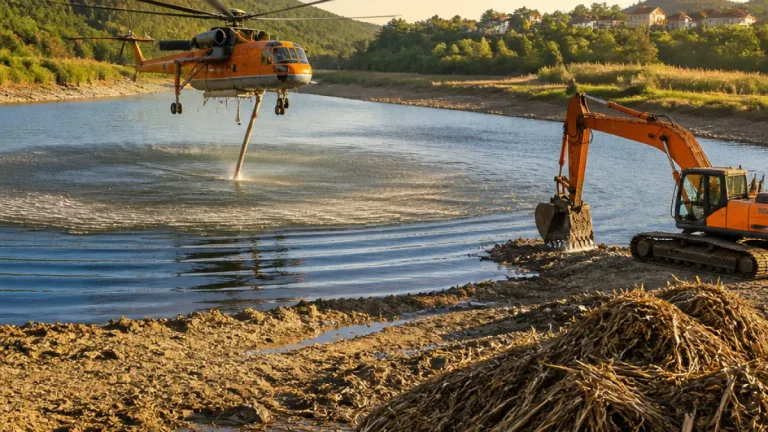 Mudurnu'da Sarpıncık Göleti temizlendi; helikopter su alımına hazır hale getirildi