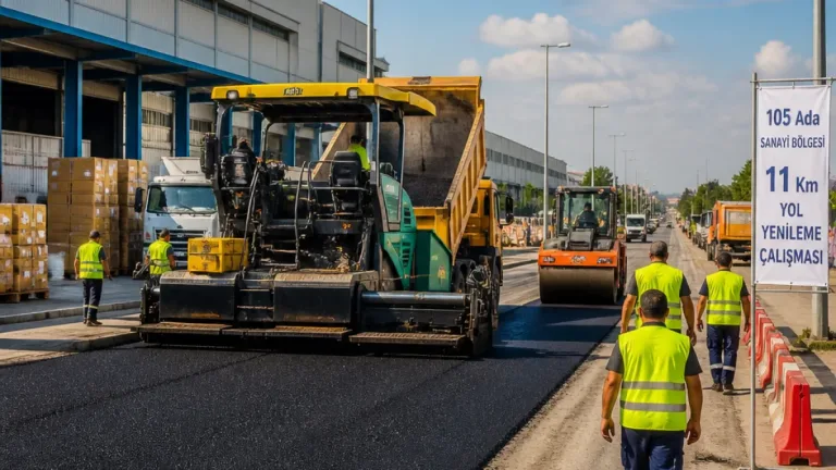 İnegöl’de 105 Ada sanayi bölgesinde 11 kilometreyi aşan yol kaplama çalışması başladı