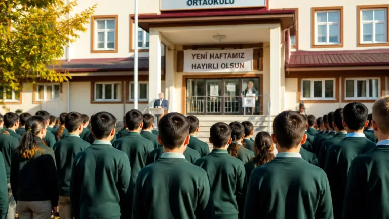 Of'ta öğrenciler Mikdat Sarıalioğlu Ortaokulu'nda yeni haftaya İstiklal Marşı ile başladı