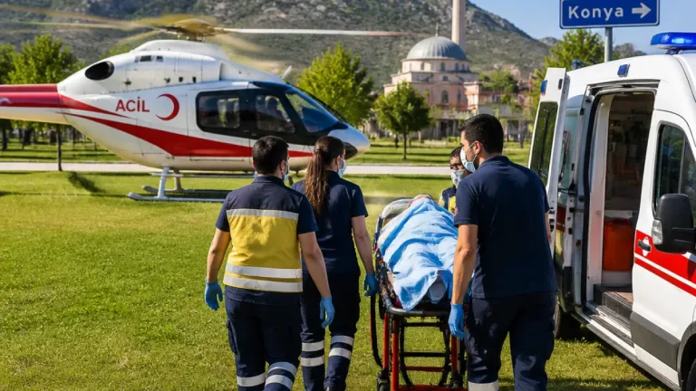 Seydişehir'de kalp krizi şüphesiyle hastaya helikopter ambulansla sevk