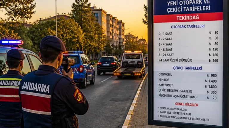 Tekirdağ'da jandarma trafik denetimleri sürüyor; otopark ve çekici ücretleri güncellendi