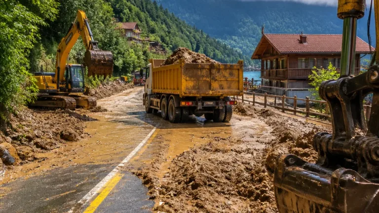 Trabzon Uzungöl'de sağanak sonrası taşkın; kara yolu ulaşıma açıldı
