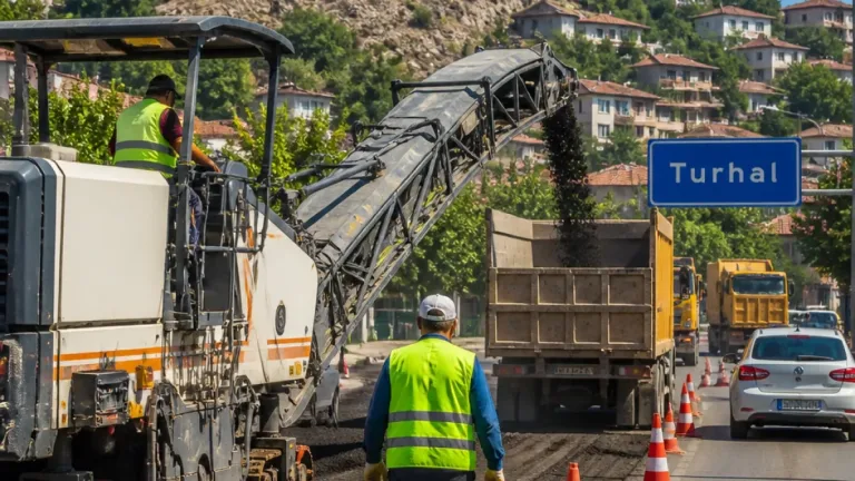 Turhal’da yol yenilemede dönüşüm: Asfalt frezesiyle malzeme yerinde işleniyor