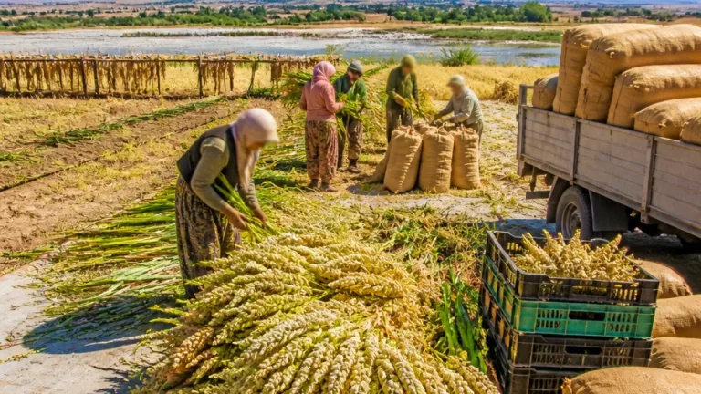 Türkoğlu’nda ak darı hasadı başladı: Dönümden 350–500 kg, ürün Mersin ve Gaziantep’e gidiyor