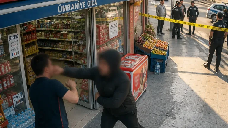 Ümraniye Namık Kemal Mahallesi'nde market çalışanına yumruklu saldırı güvenlik kamerasında
