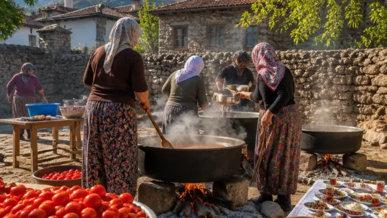 Yahyalı Yenice'de imeceyle kış hazırlığı: Kazanlar salça için kaynadı