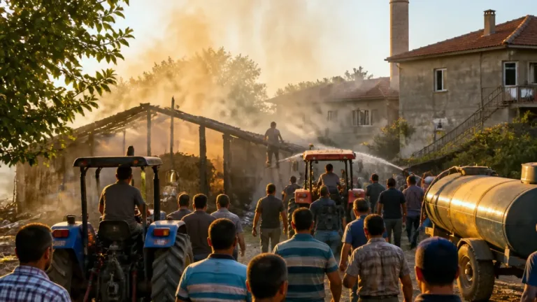 Yalvaç Taşevi Köyünde Samanlık Yangını cami anonsuyla bildirildi, köylüler söndürdü