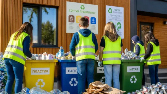 Учні Бучі вчилися сортувати відходи на відкритому повітрі в місцевому Екохабі