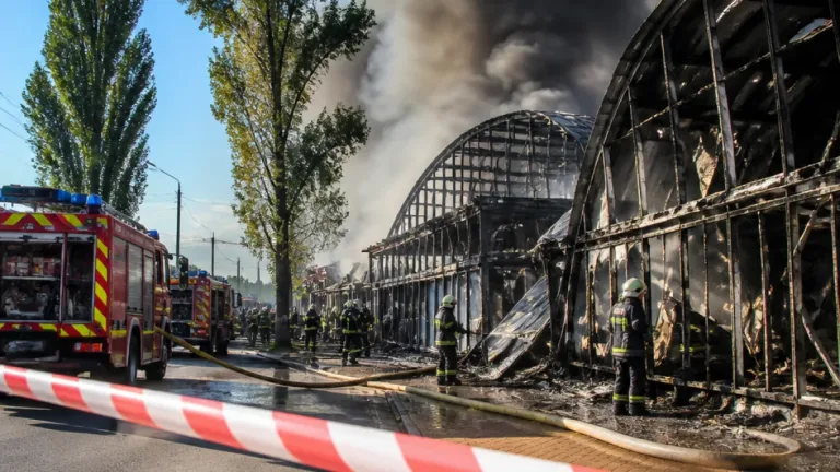 У Кам'янському на бульварі Будівельників масштабна пожежа охопила торгові павільйони