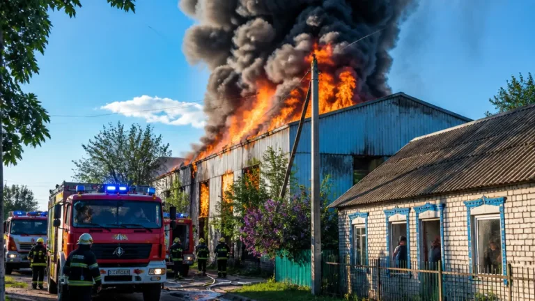 У Полтавському районі внаслідок обстрілу горить складська будівля, повітря можуть забруднити продукти горіння