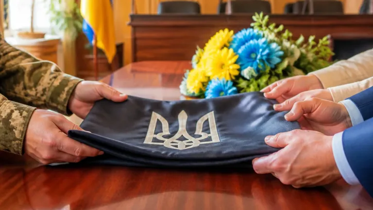Військовослужбовець із Борзнянщини передав громаді прапор свого підрозділу та подяку