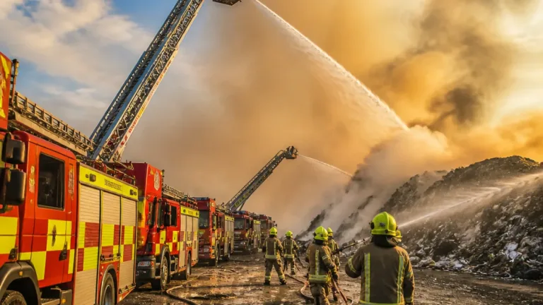 Around 100 firefighters bring Dagenham waste‑site blaze under control amid heatwave