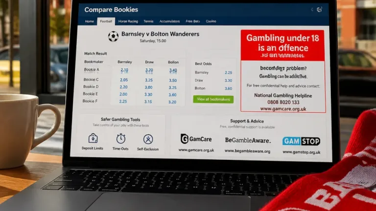 Barnsley: bookmaker page for Barnsley v Bromley highlights gambling warnings and support tools