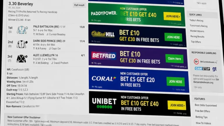 Beverley racing pages show heavy presence of bookmaker promotions and sign-up offers