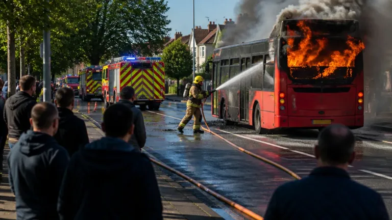 Bus erupts in flames on Lind Road, Sutton; passengers escape as crews bring fire under control