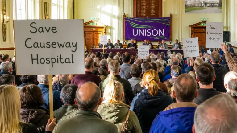 Coleraine rally as public meeting hears fears over emergency surgery cuts at Causeway Hospital