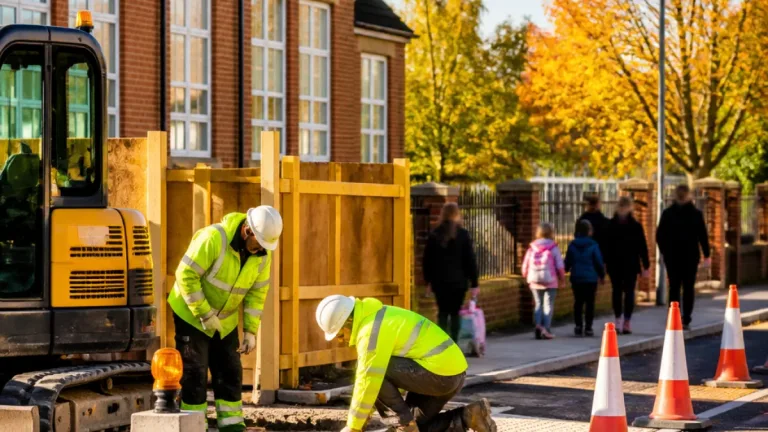 New crossing works begin outside Newark Hill Primary in Peterborough ahead of term