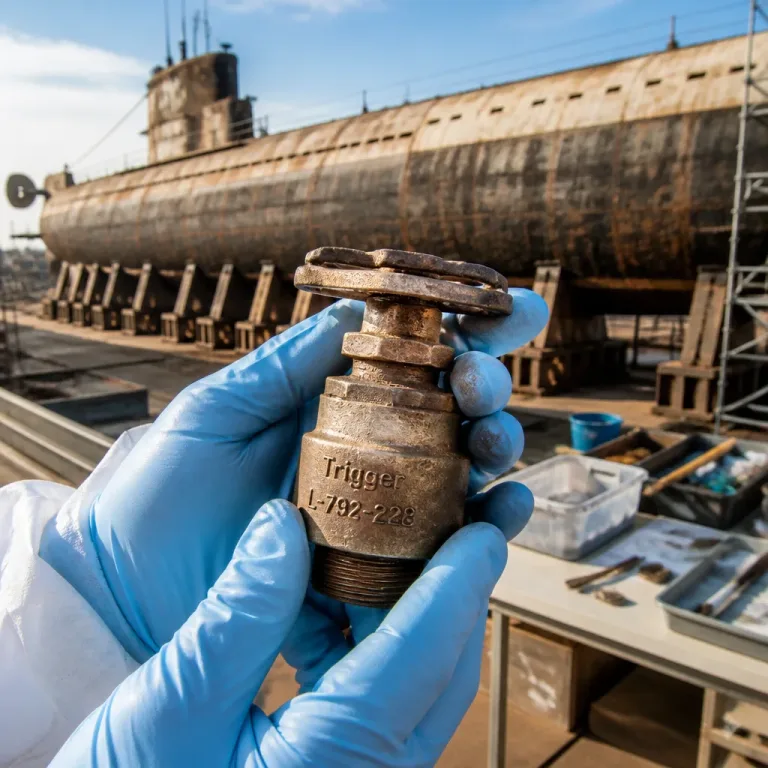 Flood valve bearing 'Trigger' found during dry‑dock work on historic US submarine
