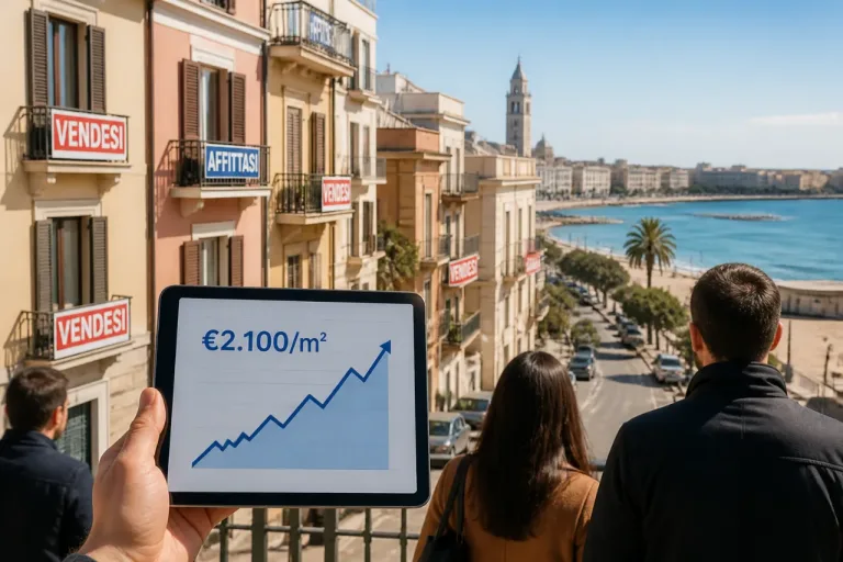 A Bari i costi delle abitazioni aumentano: oltre 2.100 €/m² per il mercato usato