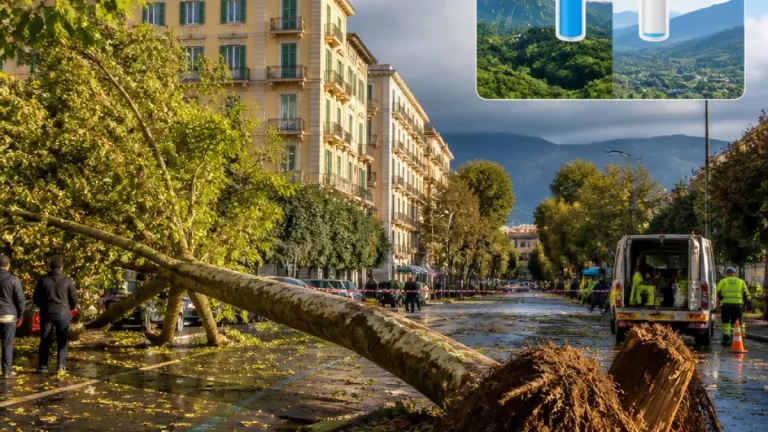 A La Spezia un platano cade in via Diaz: paura per i passanti, Arpal registra forti temporali in vallate