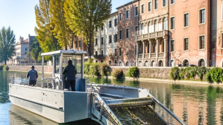 A Treviso entra in servizio il catamarano elettrico per pulire il Sile