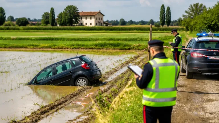 Auto finisce in risaia ad Oldenico: conducente illesa, intervento dei Carabinieri