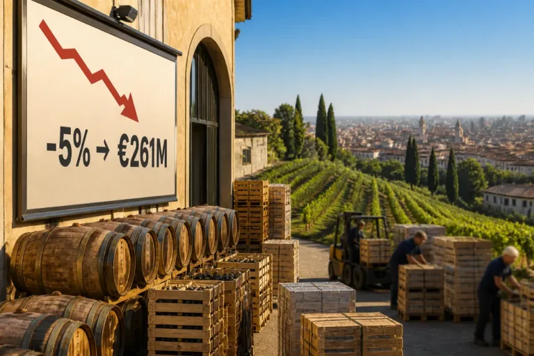 Crisi del vino: per Verona uno scenario con perdita di circa 261 milioni se l'export cala del 5%