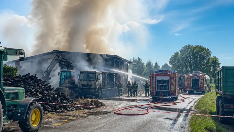 Fiamme in azienda agricola a Bardello: legname, autocarro e escavatore coinvolti
