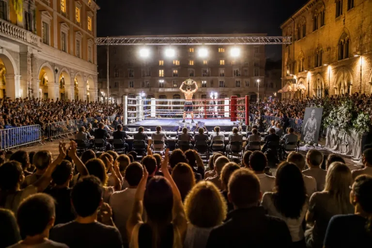 Grosseto applaude Acatullo: difesa della cintura dei pesi leggeri in Piazza Dante