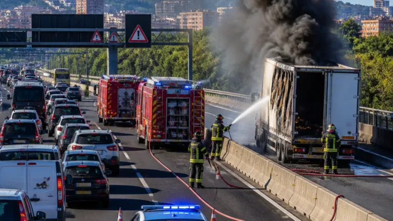 Incendio di un camion sulla tangenziale di Bologna: traffico in tilt verso Casalecchio