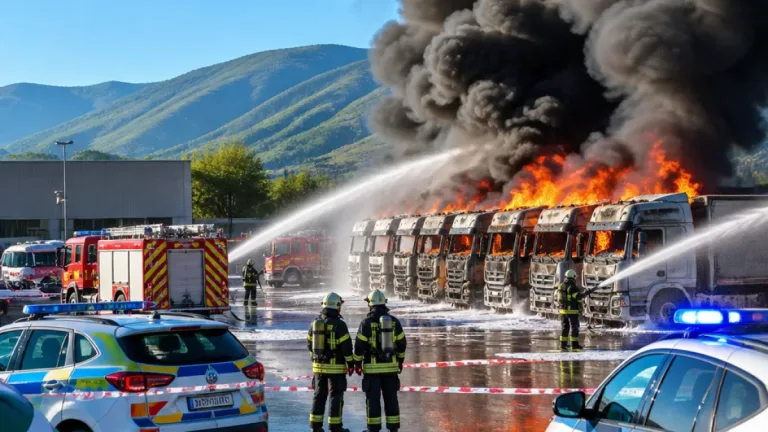 Incendio in un piazzale di trasporti a Montorio al Vomano: diversi mezzi distrutti e un ferito