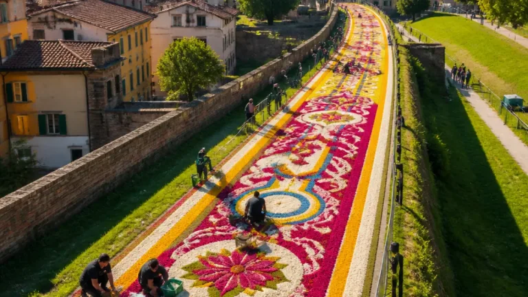 Lucca tenta il record mondiale: il tappeto floreale sulle Mura oltre i 4 km
