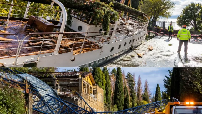 Maltempo sull'Alto Garda: al Vittoriale spezzato l'albero maestro della Nave Puglia, crolla una gru a Gardone
