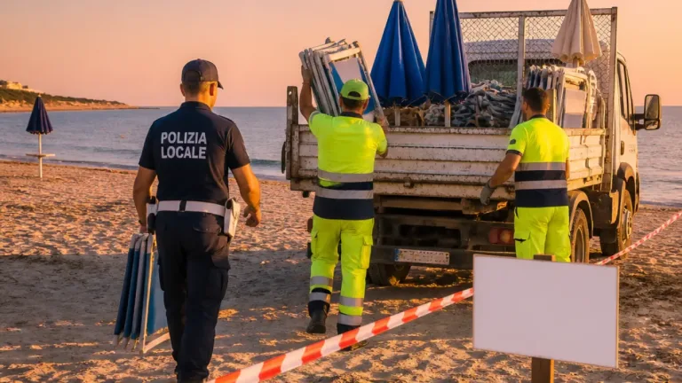 Manduria, blitz all’alba sulle spiagge: rimossi ombrelloni-segnaposto, multe fino a 500€