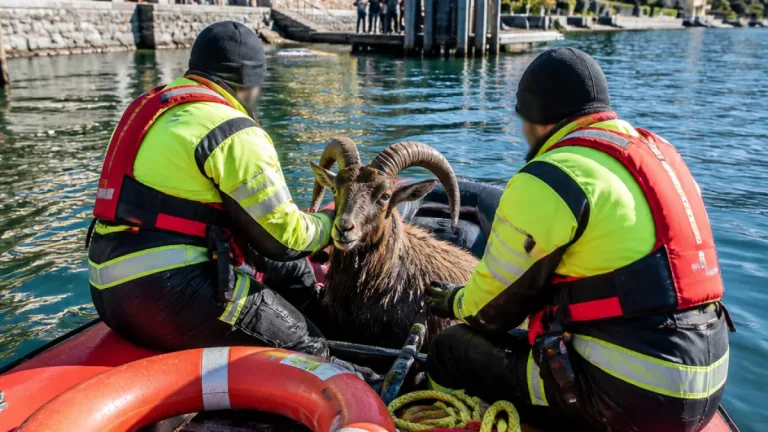 Muflone recuperato sul Lario davanti a Blevio: vigili del fuoco salvano l'animale e lo affidano alla polizia provinciale