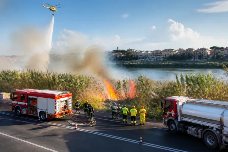 Nuovo incendio a Pontedera: in fiamme sterpaglie lungo l'Arno, vigili del fuoco e AIB al lavoro