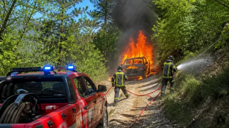 Pasturo, fuoristrada in fiamme su un sentiero: Vigili del Fuoco fermano il rogo nel bosco