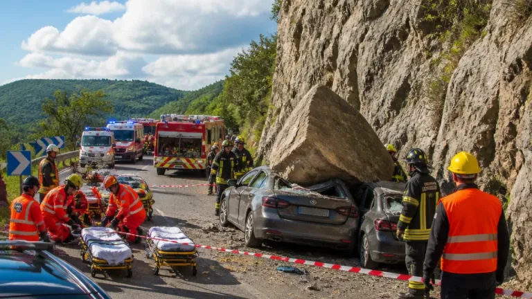 Rieti, masso si stacca sulla SR521: muore una donna e sette feriti nel corteo funebre