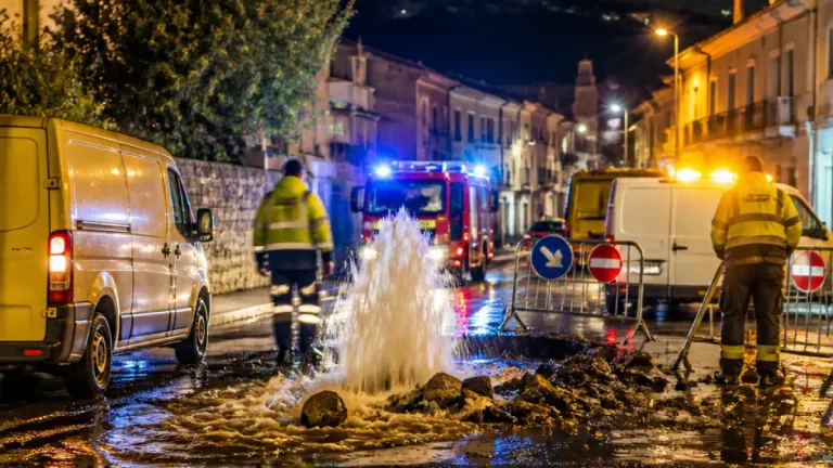 Rottura di una condotta a Dolianova: centro abitato senz'acqua, strada resa impraticabile