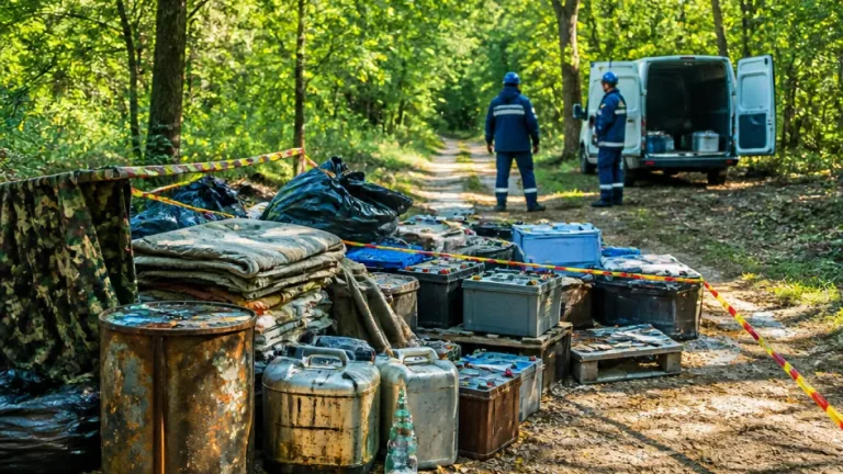 Smantellato bivacco in bosco a Castelnuovo Berardenga: recuperati accumulatori e rifiuti pericolosi