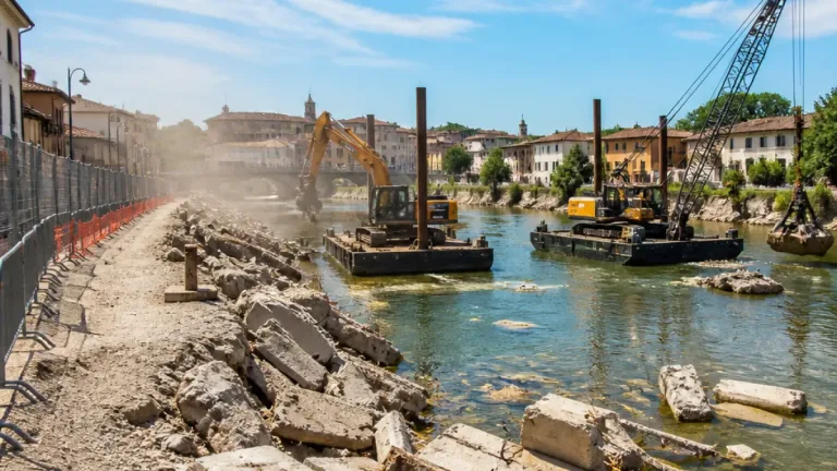 Smantellato il ponte di Malintrada: il vecchio viadotto sul Monticano abbattuto in 4 minuti